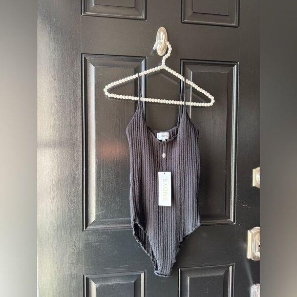 NWT SNDYS Black Ribbed Knit Bodysuit Size XS - Picture 6 of 8
